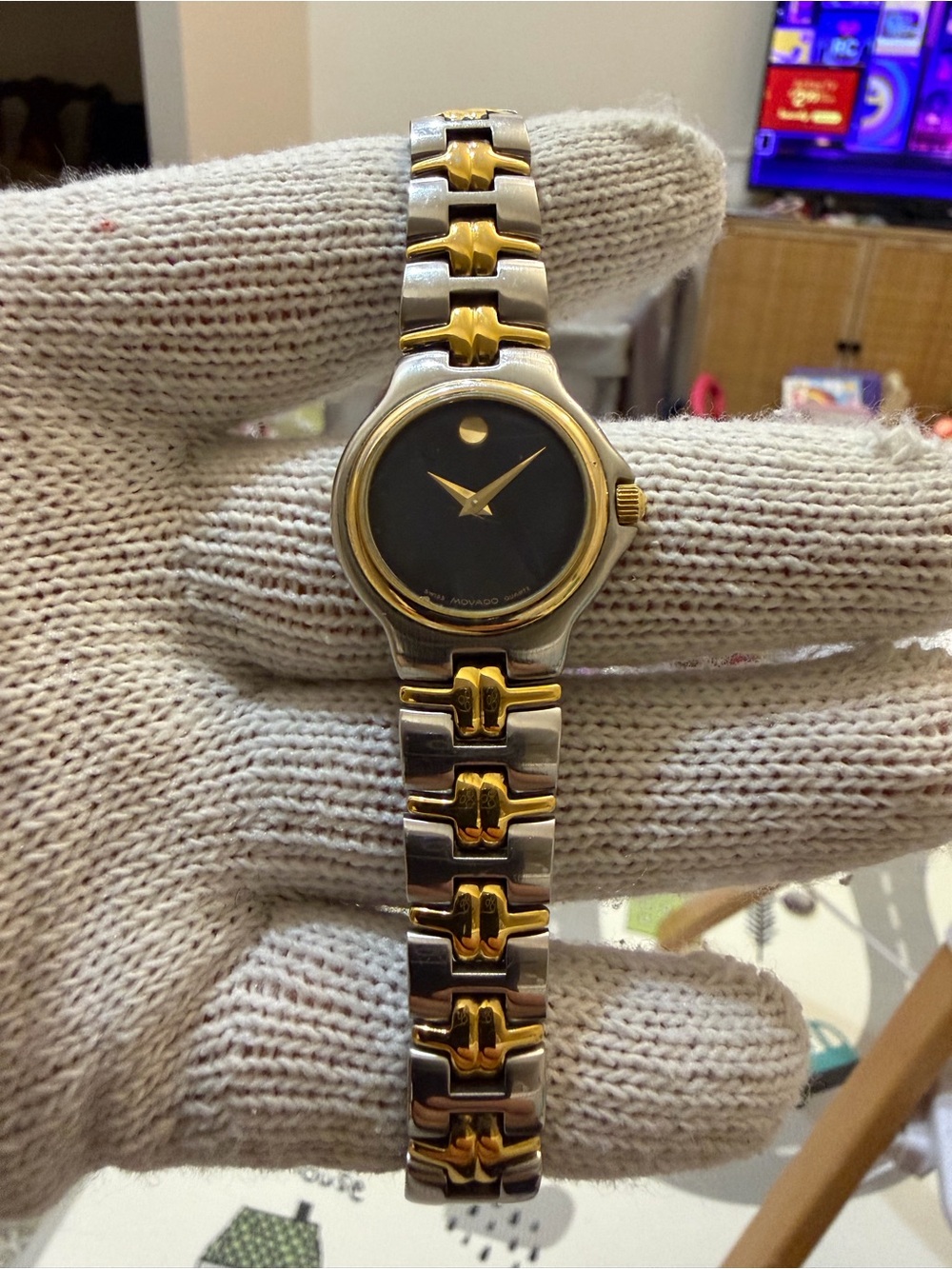 Movado Museum Olympian Women's Watch Black Dial Two Tone Gold Steel Swiss Quartz